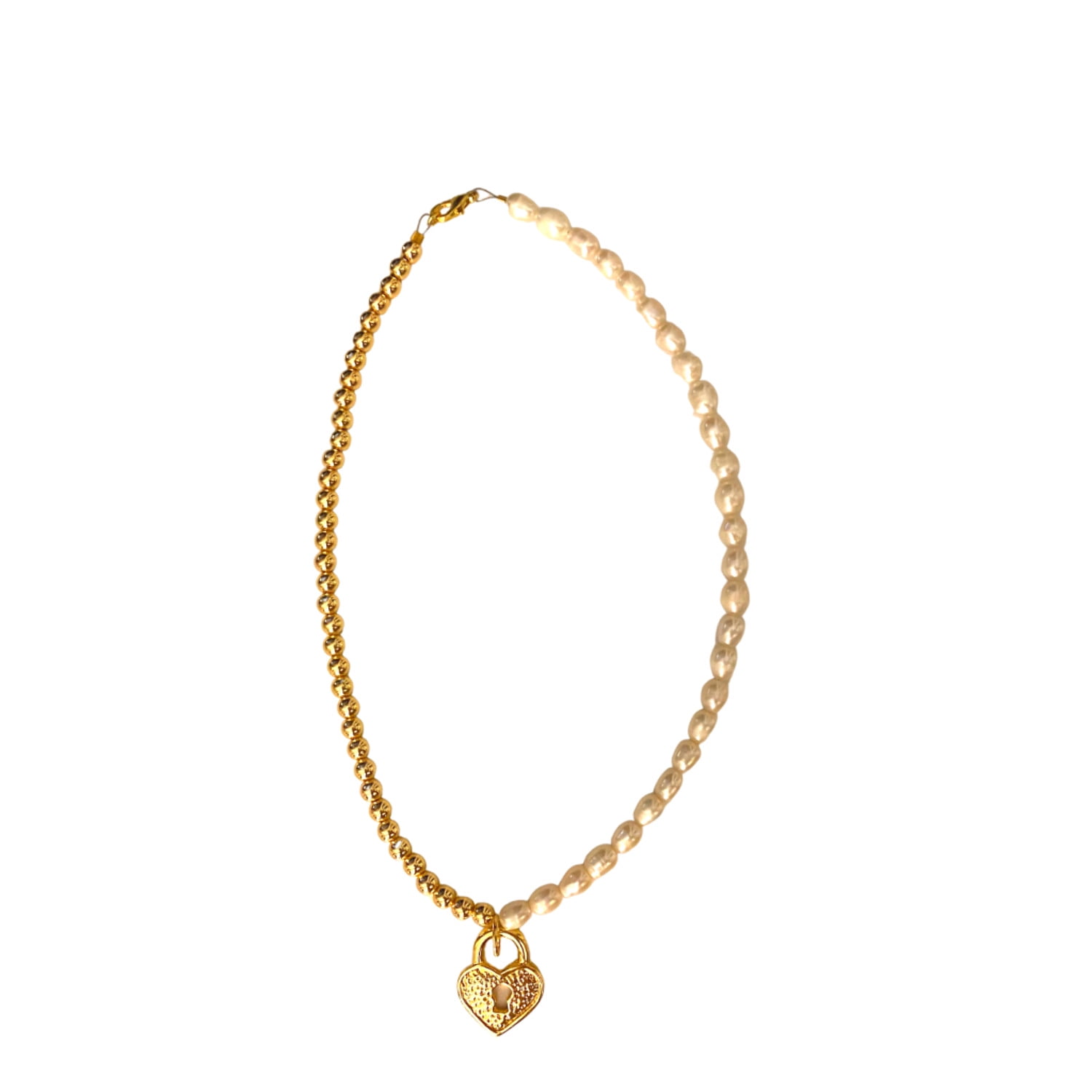 Half Pearl and Half Chain Gold-Plated Necklace – SF JEWELRY